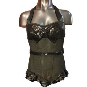 Adore Me Womens M Sexy Corset Black Sequin Sparkle Costume Halloween Burlesque